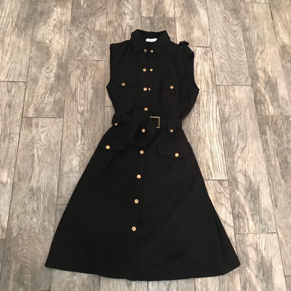 Calvin Klein safari black dress pockets 6 buttons